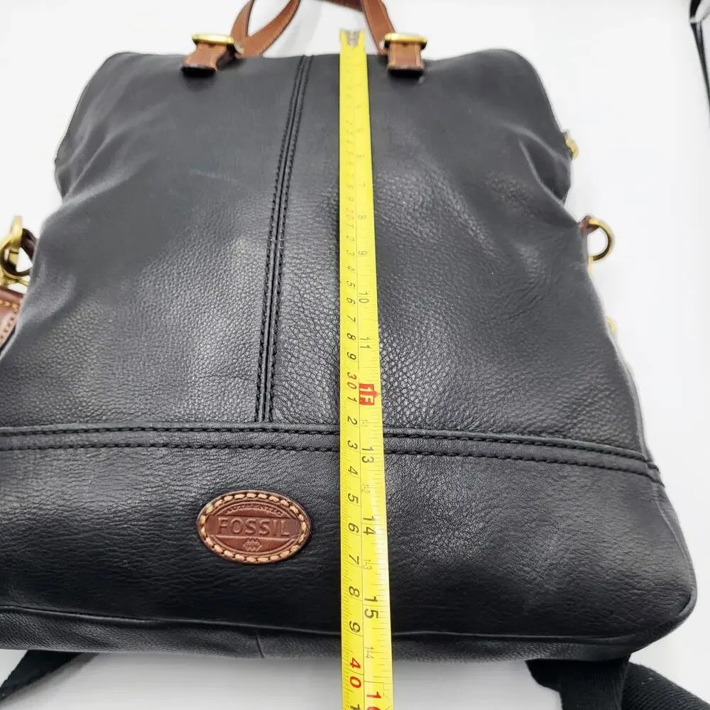 Vintage Fossil Explorer Foldover Black Pebbled Leather Convertible Crossbody Bag